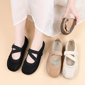 Women Breathable Mesh Balletcore Mary Jane Flat Shoes Cross Elastic Strap Hook Loop Lightweight Walking Sneakers Soft Cork - Product Image 6