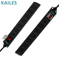 KAILES - Regleta de alimentación PDU de 6 tomas para montaje en rack 1U, unidad de distribución de energía, interruptor de alta resistencia, gabinete de servidor de metal, NEMA 5-15R