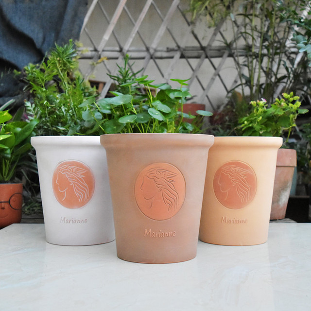 Red Pottery Flowerpot Breathable Drainage Do Old Retro Style All Kinds of Art Pastoral Simple Relief Clay Pot