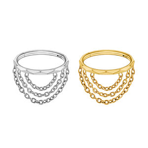 Right Grand Anello a Cerchio Segmentato con Cerniera a Tripla Catena in Titanio ASTM F136 16G, Taglio Sfaccettato, Clicker <span class=keywords><strong>Septem</strong></span> per Helix e Conch, Gioiello per il Corpo - Product Image 1