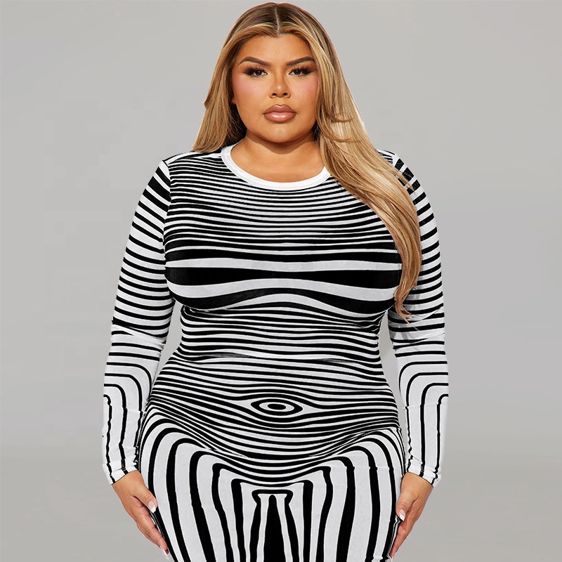 striped bodycon dress plus size New Design Fat Woman Long Black and White Stripe Dress 5xl Dress With Stripes Pattern Selection:blue and yellow flower back zipper closure color:sand Strapless Lace Fit &