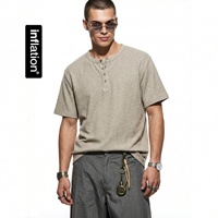 Vêtements pour hommes Jiezhan |   T-shirt en coton à col Henry style Old Money, manches courtes, nouvelle collection Printemps/Été 2026, style décontracté et ample