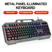 Clavier de jeu T-WOLF T16, clavier silencieux avec éclairage, filaire, USB, plaque métallique, support pour ordinateur et téléphone