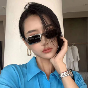 Retro Trendy Oval Frame Sunglasses Metal Half Frame Polarized Red Lens Sunscreen For Women And Men Individualistic Style - Product Image 3