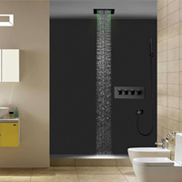 Robinet suspendu de salle de bain noir mat monté au plafond 320*320mm mitigeur de douche Led pluie pulvérisation ensemble de douche Thermostat