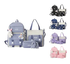 Conjunto de 4 mochilas de estilo coreano para estudiantes de fábrica, mochilas escolares de alta calidad, mochila de talla grande para niñas