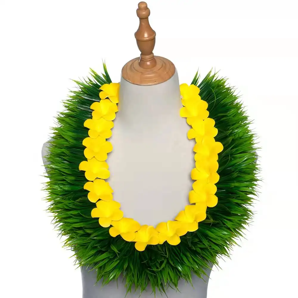 Künstliches Seiden gras des Frühlings & Schaum Plume ria Short Lei KN-hls004 64CM Hawaii Blumen halskette Festival Halsring Party kranz