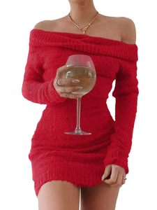 <span class=keywords><strong>Robe</strong></span> pull moulante d'hiver à épaules dénudées <span class=keywords><strong>Robe</strong></span> sexy de club de fête - Product Image 4