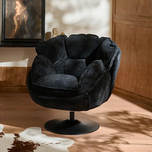เก้าอี้โซฟาเดี่ยวสไตล์นอร์ดิก กำมะหยี่สีดำ เก้าอี้ทรงไข่หมุนได้ เฟอร์นิเจอร์ห้องนั่งเล่น ดีไซน์ทันสมัย นั่งสบาย - Product Image 1