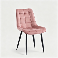 Chaise de salle à manger de luxe en velours rose capitonnée avec pieds en plastique pour appartement et maison (vente en gros)