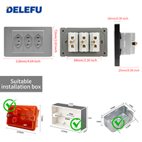 Barre de prises DELEFU grise 4x2 brésilienne à trois pôles avec interrupteur USB + Type-C pour panneau de montage mural encastré