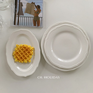 Ensemble d'assiettes ovales en céramique blanche, style français, bord flottant, pour desserts, petit-déjeuner, utilisation en fête - Product Image 5
