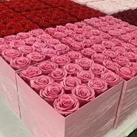 Loverbay OEM Rosas Preservada Roses éternelles jaunes Real Touch Fleurs éternelles Roses conservées en gros dans une boîte carrée