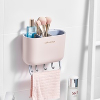 MONR Vente directe usine – Étagère murale multifonction en plastique PS, non pliable, à un seul niveau, avec crochets, pour cuisine et salle de bain
