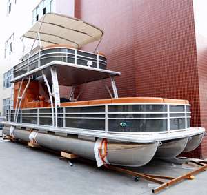 Kinlife <span class=keywords><strong>Bateau</strong></span> ponton à deux étages en aluminium de 30 pieds avec cuisine fonctionnelle et salle de douche pour les loisirs de groupe et les aventures nautiques - Product Image 1