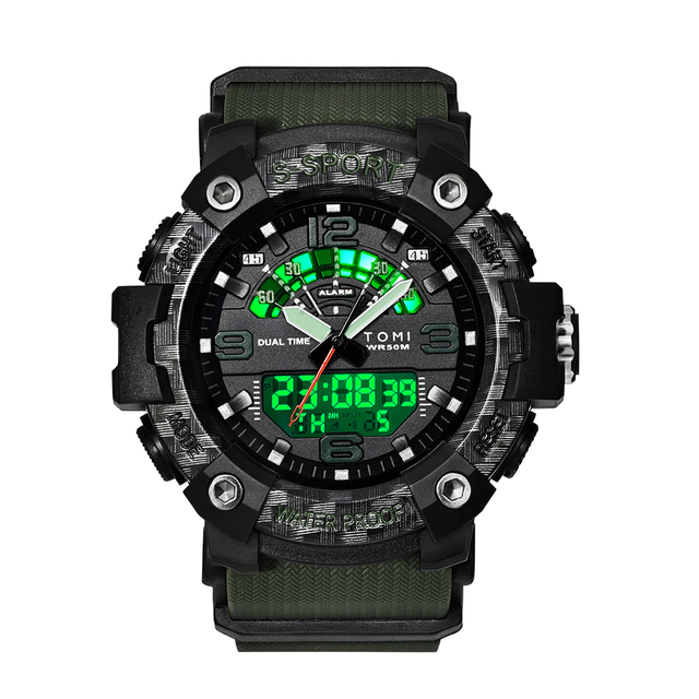 TOMI Men's LED Waterproof Digital Sports Watch 50mm Dial Multifunctional Plastic Fitness Outdoor Pursuits Gift for Children