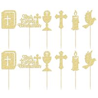 Décorations de cupcakes pour la Sainte Communion, avec colombes et croix scintillantes, « Dieu bénisse », pour baby shower et anniversaires, couleur or