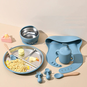 Juego de Alimentación para Bebés de 4 Piezas con Plato de Succión, Productos para Bebés, Acero Inoxidable y Silicona de Grado Alimenticio, Juego de Vajilla y Cubiertos - Product Image 1
