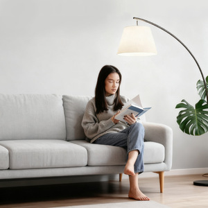 Scandinavian <b>Floor</b> Lamp Metal Body Off White Shade Adjustable Height Led Light Source For Living Room <b>Sofa</b> Side Decor - Product Image 4