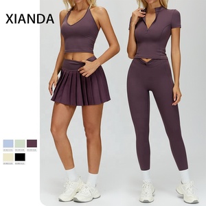 ชุดเซ็ท 2 ชิ้น เสื้อครอปทรงสปอร์ต<span class=keywords><strong>แบบ</strong></span>ผูกคอ ไซส์ใหญ่ ไม่มีโลโก้ สำหรับผู้หญิง พร้อมกางเกงขาสั้นทรงกระโปรงสำหรับเล่นเทนนิส  ชุดออกกำลังกาย ชุดกีฬา XIANDA OEM รับผลิตตาม<span class=keywords><strong>แบบ</strong></span> - Product Image 2