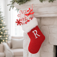 Chaussette de Noël en tricot blanc, ornement flocon de neige, décoration suspendue canne à sucre pour cheminée, arbre de Noël, vente en gros