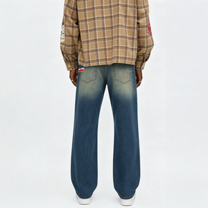 Pantalon en jean ample taille mi-haute style patchwork vintage avec badges brodés multiples, coupe large délavée pour Hip Hop Punk - Product Image 2