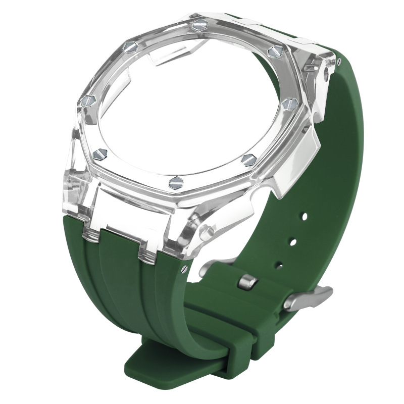 Estuche transparente + correa verde