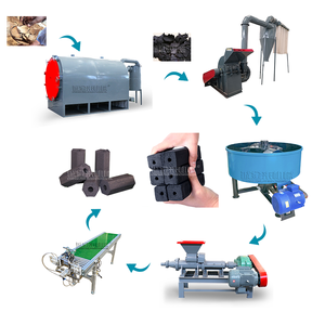 Ligne complète de machines à briquettes de charbon de coco, incluant un four de carbonisation en acier inoxydable, un broyeur, un mélangeur et un moteur AC - Product Image 1