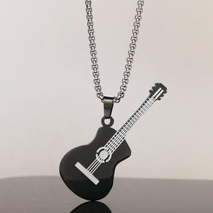POP instrumento guitarra música colgante collar <span class=keywords><strong>de</strong></span> moda <span class=keywords><strong>de</strong></span> dos tonos <span class=keywords><strong>de</strong></span> acero inoxidable collar <span class=keywords><strong>de</strong></span> cadena larga guitarra colgante Rock collar - Product Image 6