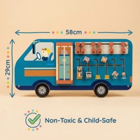 Autobús de Madera Montessori con Tablero de Actividades - Juguete Educativo Interactivo de Transporte para Preescolar, Ahorra Espacio, Seguro y No Tóxico, para Montar en la Pared
