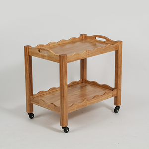 Solid Rubberwood Rolling Side Table 2-Tier Lockable Wheels Removable Tray Sturdy Durable <b>Bar</b> Cart Nightstand <b>End</b> Table - Product Image 5