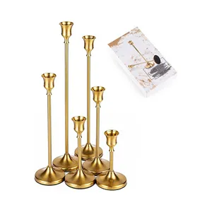 Candle Holder Set of 6 Gold Candlestick Holders for Taper Candle, Candle Sticks Long Stem Holder for Table