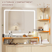Meuble de toilette moderne pliable avec miroir éclairé, coiffeuse compacte assemblée pour chambre à coucher, petit espace