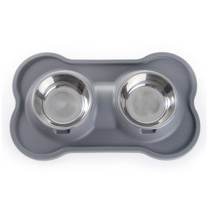 Bacia dupla personalizada do cão com Food Grade Silicone Base & destacável aço inoxidável tigelas, antiderrapante Pet Diner Set para animais de estimação - Product Image 2