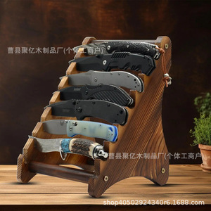 Wooden Knife Display Rack Solid Wood <b>Desktop</b> Organizer Standing Type Rectangle Shape Multipurpose Storage - Product Image 2