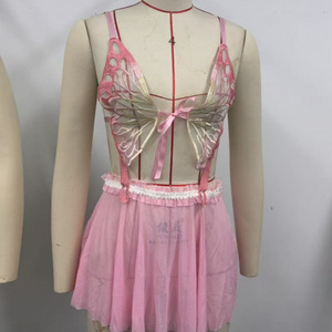 Conjunto de lencería sexy al por mayor con encaje transparente, lazo sexy rosa y lazo sexy para atar - Product Image 5