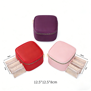 Hot-selling Light Luxury Rectangle <b>Jewelry</b> Box Necklace Ring Anti-oxidation PU <b>Leather</b> Zipper Closure Portable Women's <b>Jewelry</b> - Product Image 2
