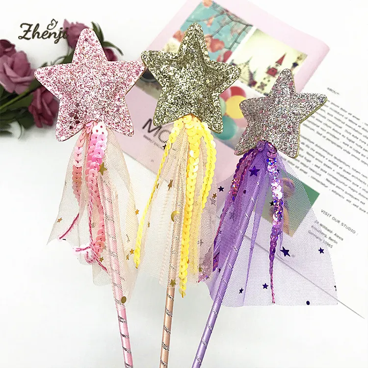 Handmade Halloween Christmas party glitter kids fairy ornaments perform magic fairy wand stick glitter star wand