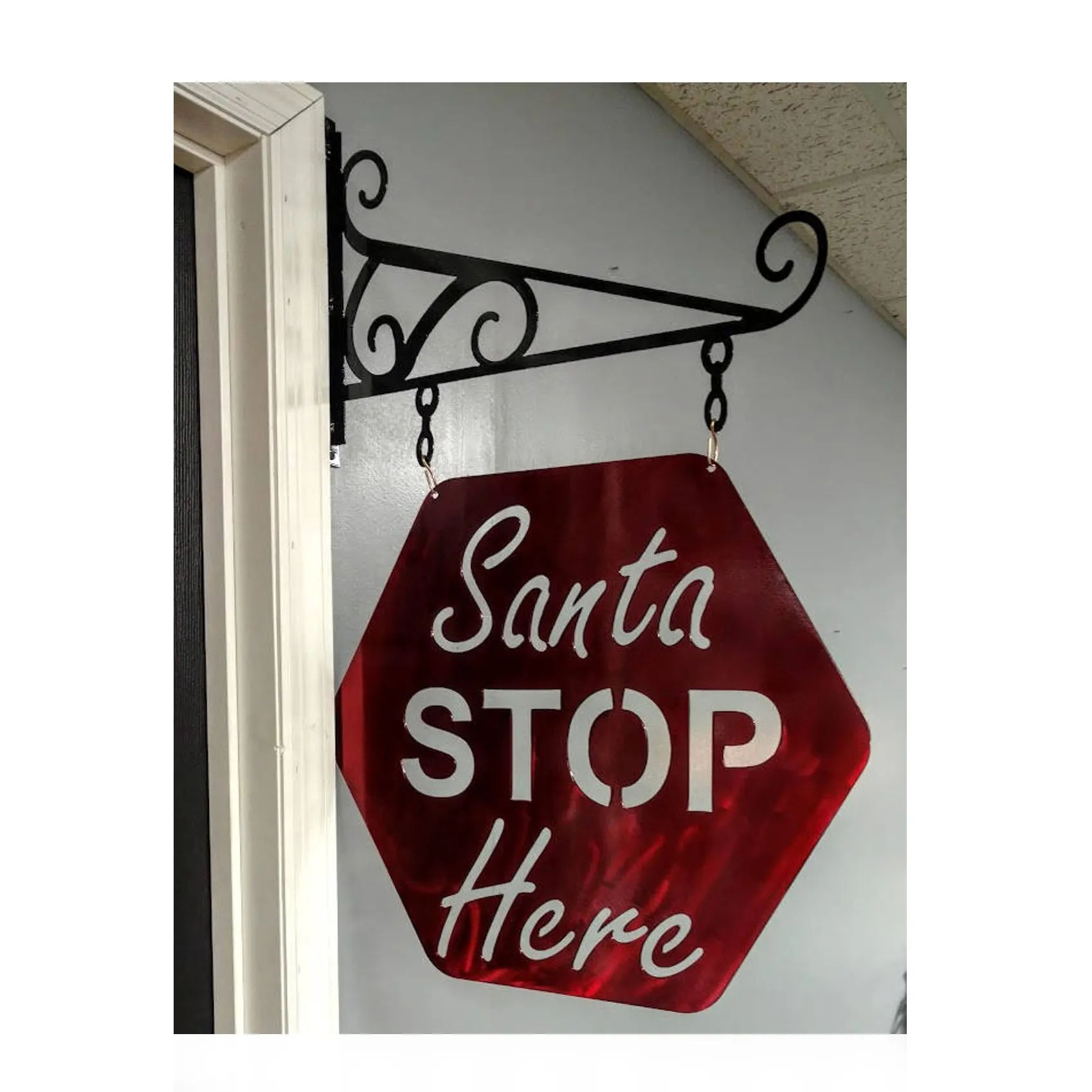 new arrival outdoor metal christmas santa stop here wall hanging decorations