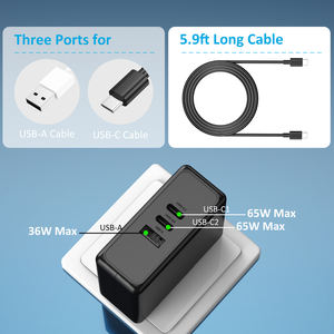 Chargeur mural USB C pliable à 3 ports 65W, chargeur rapide PD GaN pour iPhone 13/13 Mini/13 Pro/13 Pro Max/SE/11/XR/XS, Samsung S22 +/S2 - Product Image 5