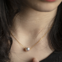 Collier pendentif en or véritable 14K 18K avec perles rondes Akoya d'eau de mer, différentes tailles disponibles pour femme, cadeau idéal pour les fêtes