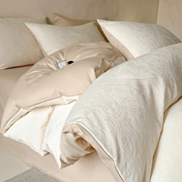 Ensemble de literie de luxe moderne en coton 100% premium 60S 200TC, motif floral jacquard gaufré, 4 pièces, housse de couette, taies d'oreiller