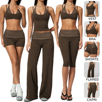 SS27 Nouvel Ensemble Exclusif 2 Pièces pour Femmes : Soutien-Gorge de Sport Halter à Pois et Rayures et Pantalon Capri à Taille Rabattable – Tenue de Yoga Rétro Décontractée