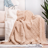 Câble tricot jeter noël réversible chaud confortable pull acrylique tricoté couverture pour lit canapé toutes saisons utiliser avec doublure Sherpa