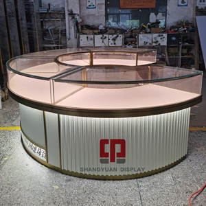 Cao Cấp Sơn Vàng Trang Sức Cửa Hàng Trưng Bày Tủ Kính Trưng Bày Bằng Gỗ Tròn Thép Không Gỉ Trang Sức Truy Cập Tùy Chỉnh - Product Image 4