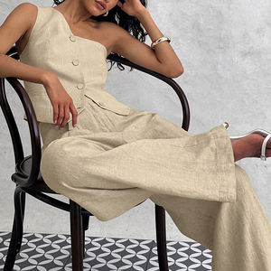 Due pezzi <span class=keywords><strong>donna</strong></span> oversize camicia di <span class=keywords><strong>lino</strong></span> <span class=keywords><strong>pantaloni</strong></span> abiti abbigliamento personalizzato 2 pezzi larghi <span class=keywords><strong>pantaloni</strong></span> camicia gilet di <span class=keywords><strong>lino</strong></span> Set per <span class=keywords><strong>donna</strong></span> - Product Image 5