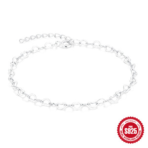 Cadena de Corazones Minimalista Occidental y Oriental para Uso Diario, Cadena de Corazones de Plata Pura S925, Cadena para Mujer, Pulsera DIY, Plata Pulida - Product Image 3