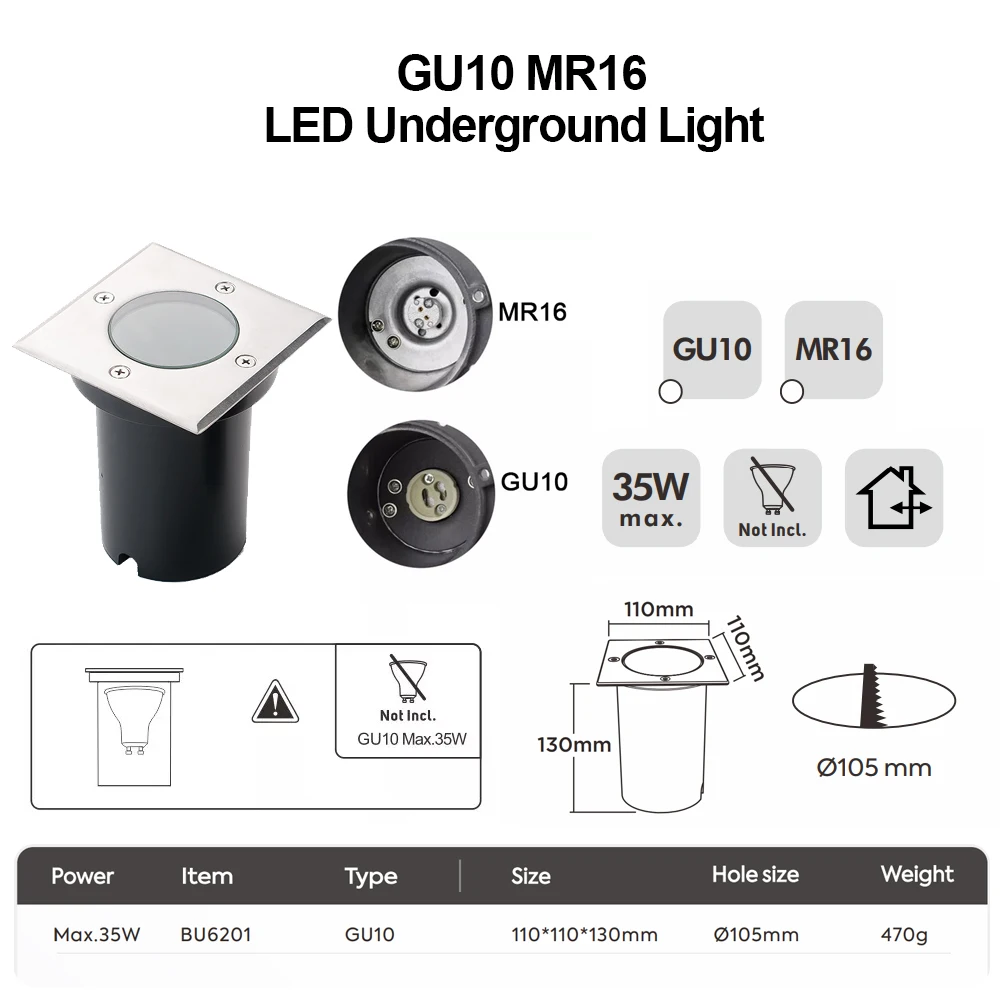 Tanio Lampa gruntowa LED 12V 85-265V oświetlenie do wkopania GU10 … sklep