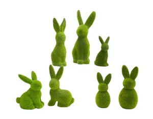 9 lapin vert recouvert en céramique, 15 ", mousse de gazon, lapin vert, avec nœud, printemps de pâques