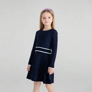 Платье для маленьких девочек, Повседневное платье с длинным рукавом, школьная форма, наряды для студентов, винтажные наряды темно-синего цвета на заказ